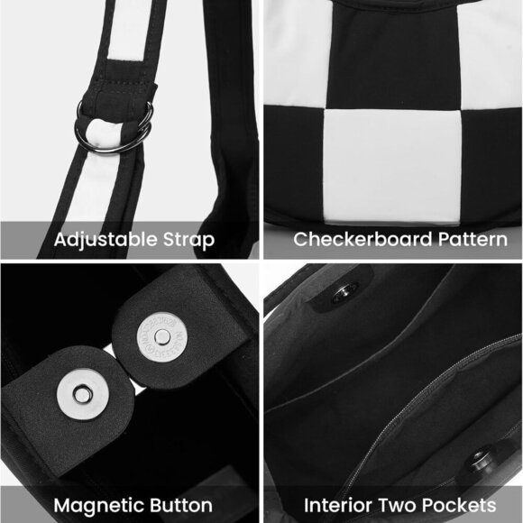 Lightweight Checkered Shoulder Bag with Adjustable Strap - Perfect for Everyday - Picture 4 of 6